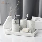 Bộ đồ dùng nhà tắm đá marble hoạ tiết terazzo trắng