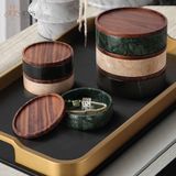 Hộp đựng trà nhỏ đá marble đen, nắp gỗ óc chó