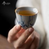 Bộ ấm trà gốm sứ hoạ tiết lá tre vẽ tay