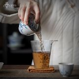 Bộ ấm trà gốm sứ hoạ tiết lá tre vẽ tay