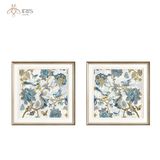 Tranh in trên canvas hoa xanh nền trắng