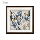 Tranh in trên canvas hoa xanh vàng nền trắng