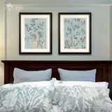 Tranh in trên canvas hoa trên nền xanh