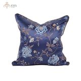 Gối vải lụa thêu hoa tone xanh tím