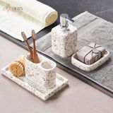 Bộ đồ dùng nhà tắm đá terrazzo trắng vân vàng cam