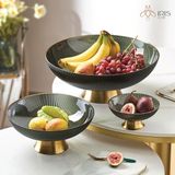 Âu đựng hoa quả thuỷ tinh xanh đế kim loại
