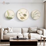 Tranh in trên canvas, khung gỗ màu beige hình hoa sen