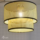 Đèn sàn mắt cáo mây tre đan hai tầng