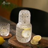 Bộ bình nước thuỷ tinh hoạ tiết kim cương  Bộ 1 bình 2 cốc