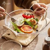 Đĩa đựng salad bằng thuỷ tinh quai mây đan