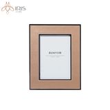 Khung ảnh bọc da nâu viền đen đường chỉ trần