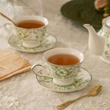 Bộ ấm chén trà gốm sứ hoạ tiết hoa văn xanh lá