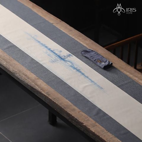 Khăn trải giữa bàn bằng linen vẽ tay phong cảnh