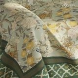 Chăn trải sofa in hoạ tiết hoa xanh viền kẻ