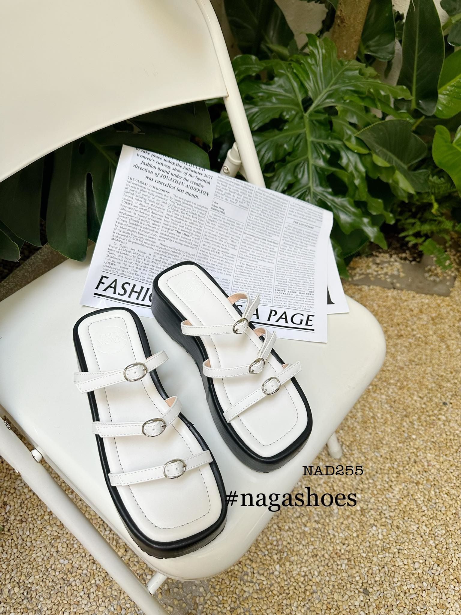  DÉP NAGASHOES ĐẾ BÁNH MÌ 3 QUAI NGANG PHỐI KHÓA 6P NAD255 