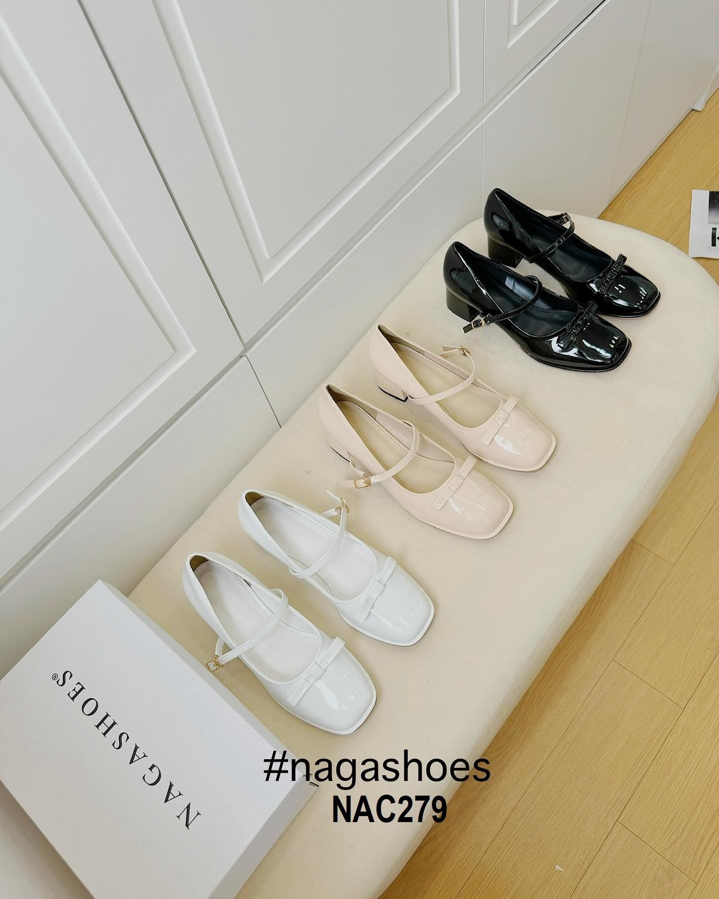  CAO GÓT  NAGASHOES MŨI VUÔNG DA BÓNG THẮT NƠ 4P NAC279 