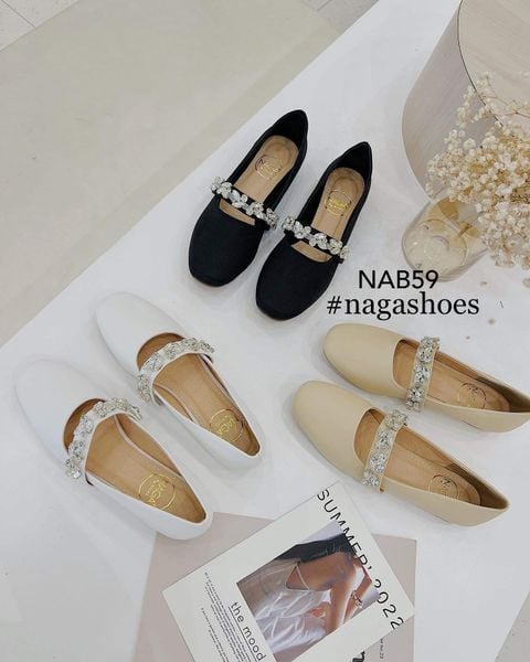  BÚP BÊ NAGASHOES PHỐI QUAI NGANG ĐÍNH DÂY ĐÁ NAB59 