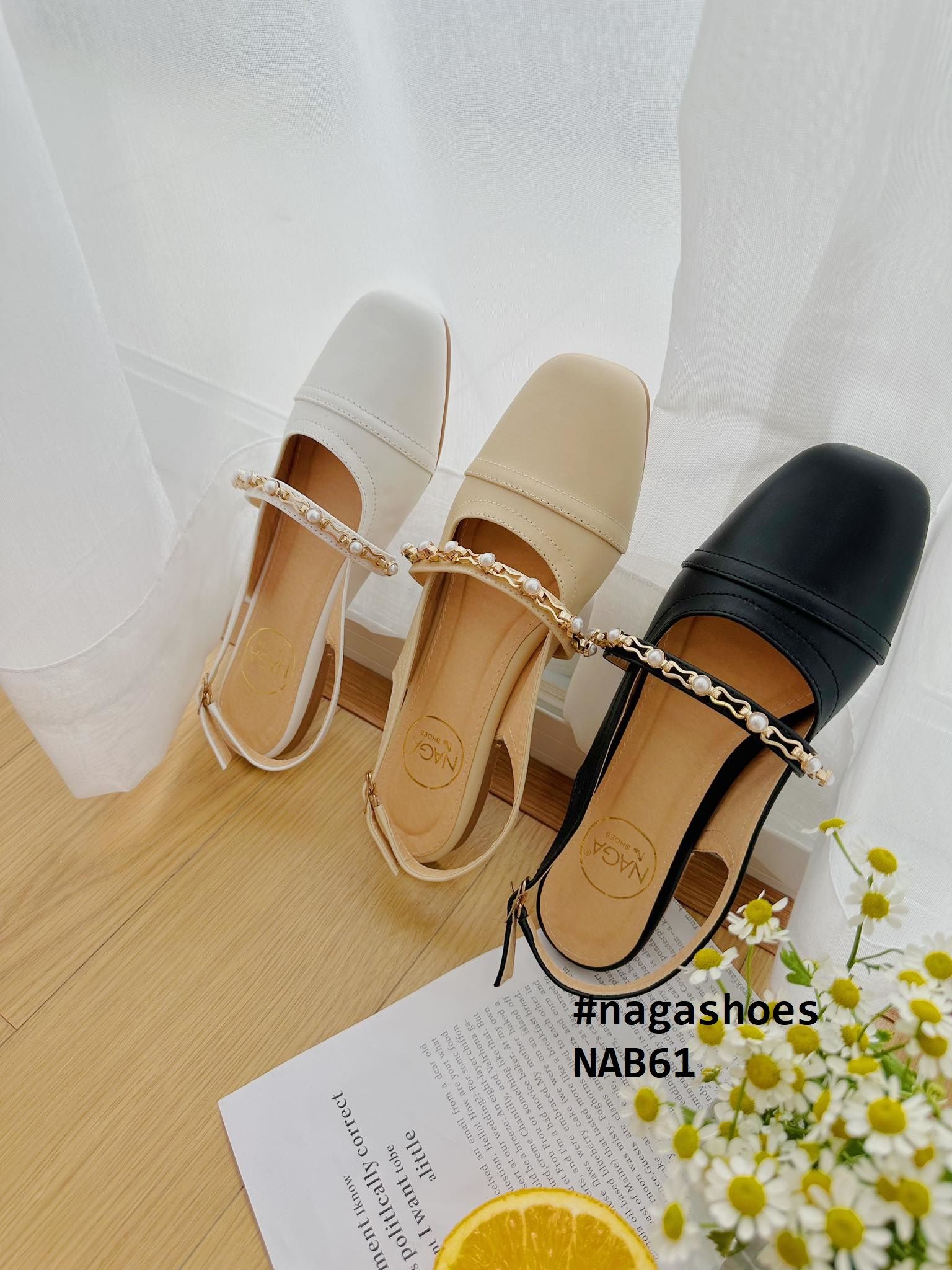  GIÀY BÚP BÊ NAGASHOES HỞ GÓT PHỐI DÂY ĐÁ ĐÍNH HẠT NAB61 