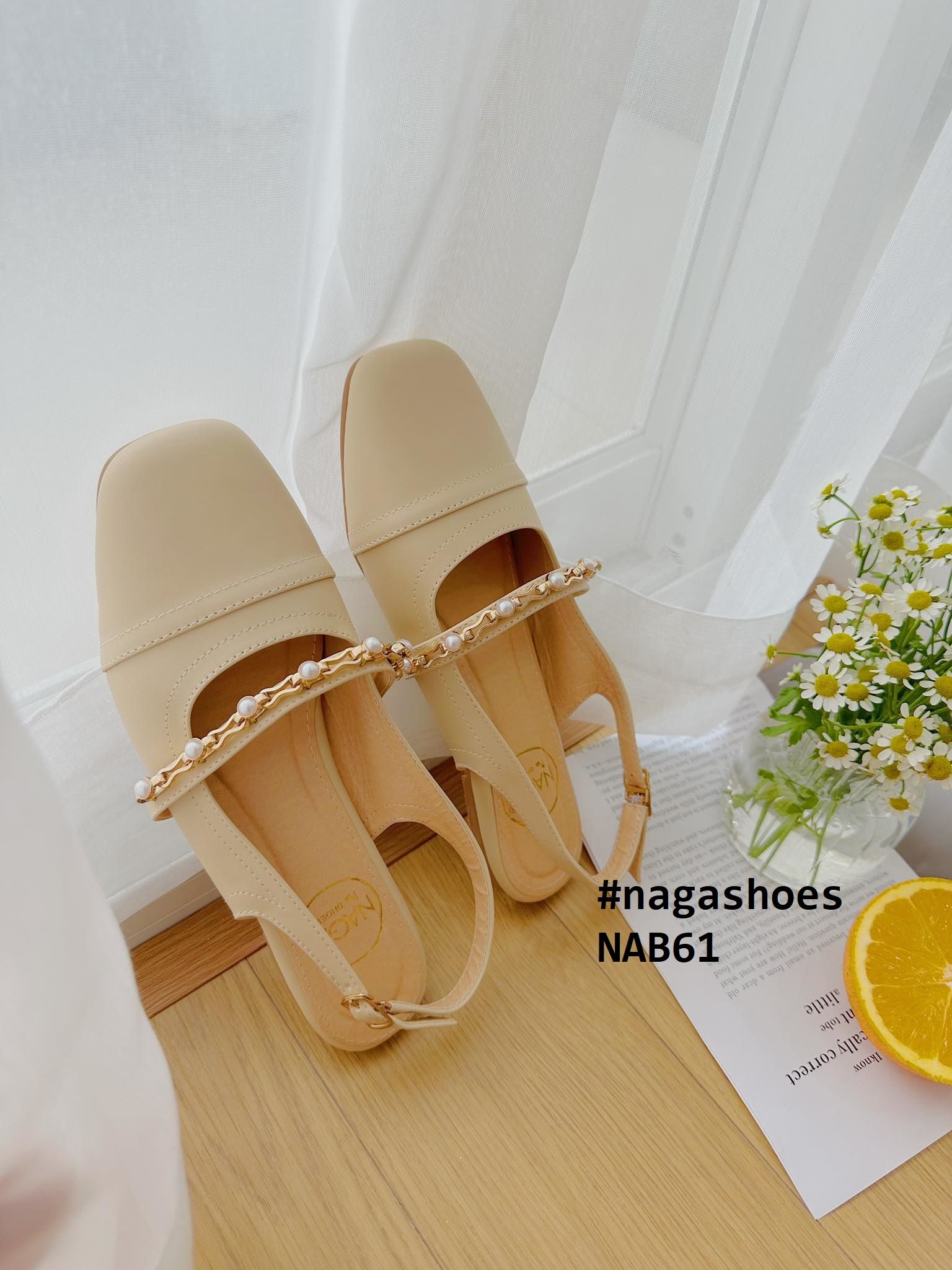  GIÀY BÚP BÊ NAGASHOES HỞ GÓT PHỐI DÂY ĐÁ ĐÍNH HẠT NAB61 