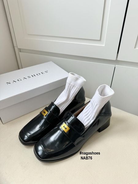  GIÀY LOAFER NAGASHOES MŨI VUÔNG & PHỤ KIỆN KIM LOẠI VÀNG NAB76 