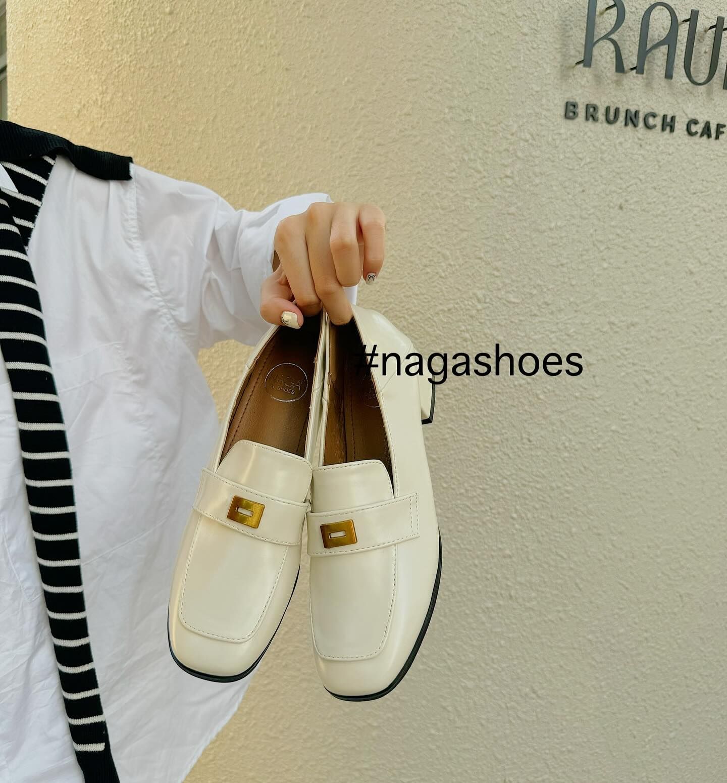  GIÀY LOAFER NAGASHOES MŨI VUÔNG & PHỤ KIỆN KIM LOẠI VÀNG NAB76 