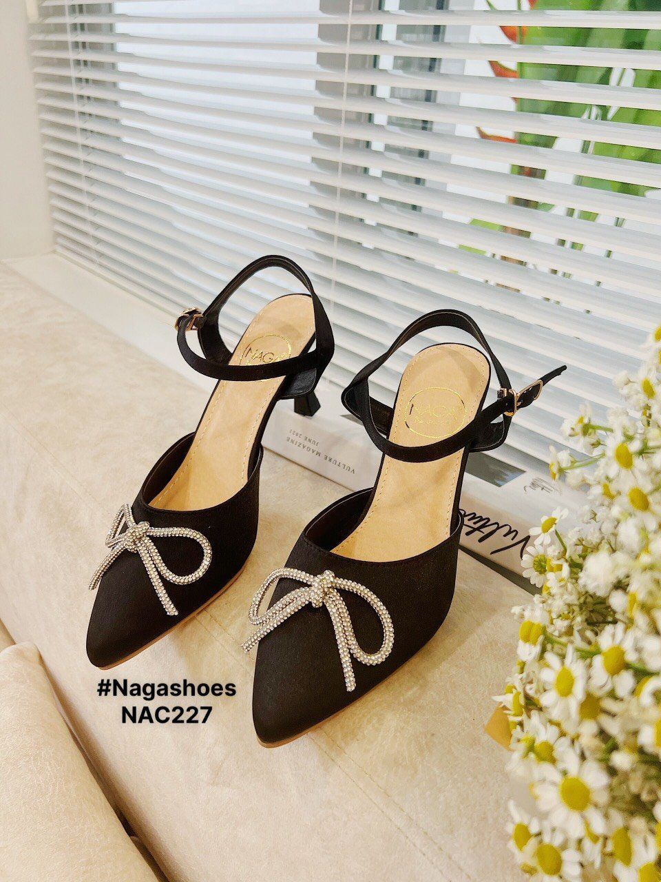  CAO GÓT NAGASHOES MŨI NHỌN THẮT NƠ ĐÍNH ĐÁ 7P NAC227 