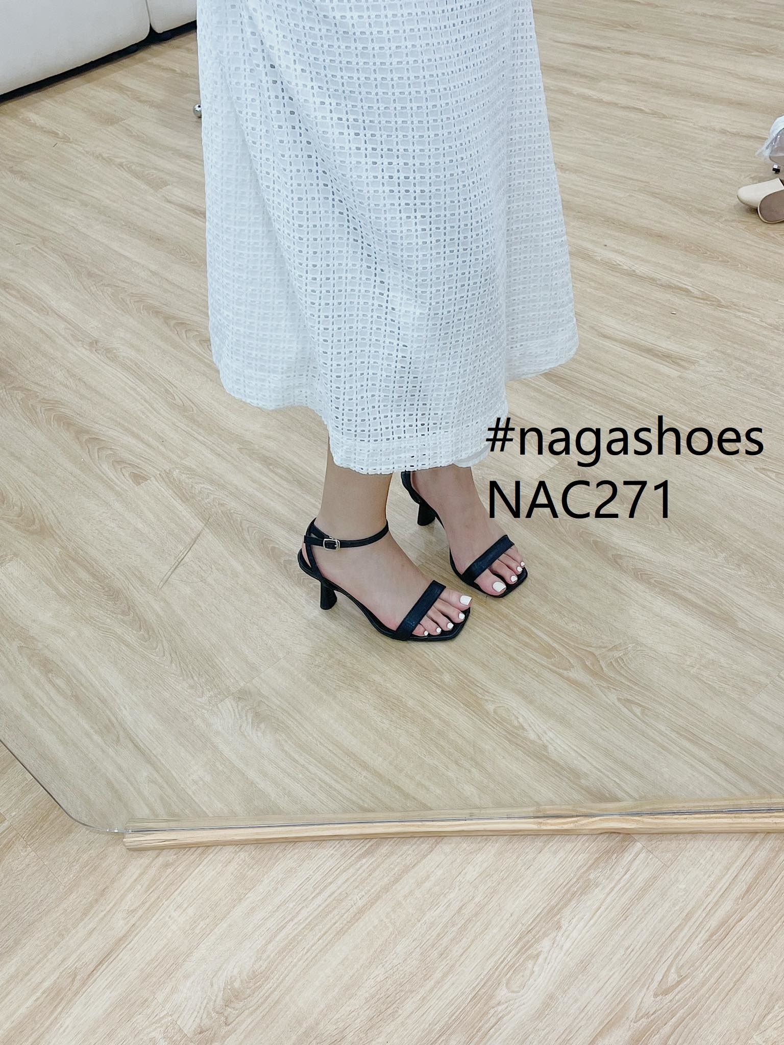  CAO GÓT NAGASHOES MŨI VUÔNG QUAI NGANG DA LÌ 8P NAC271 