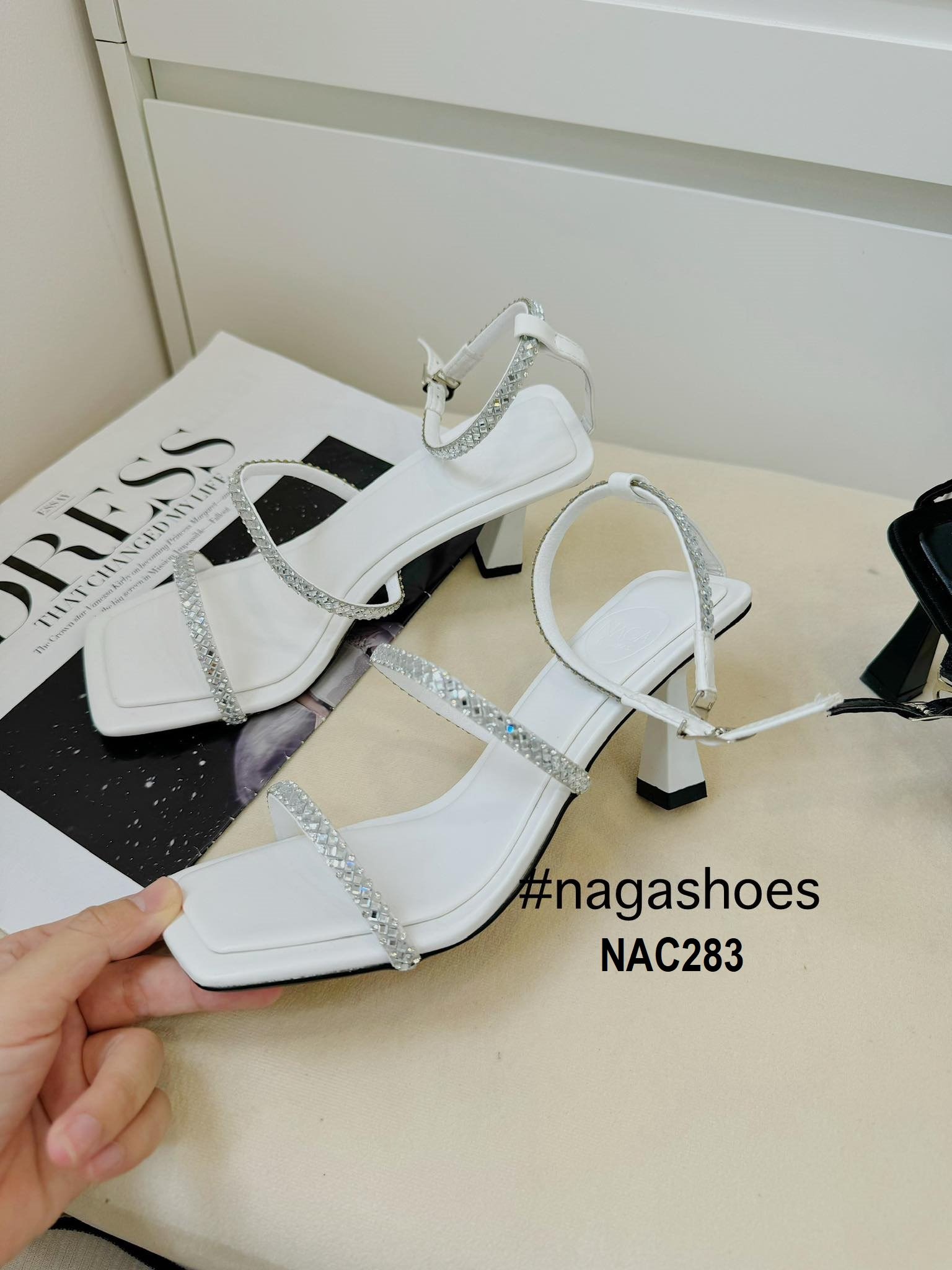  CAO GÓT  NAGASHOES VIỀN ĐẾ HAI QUAI NGANG ĐÍNH ĐÁ  7P NAC283 