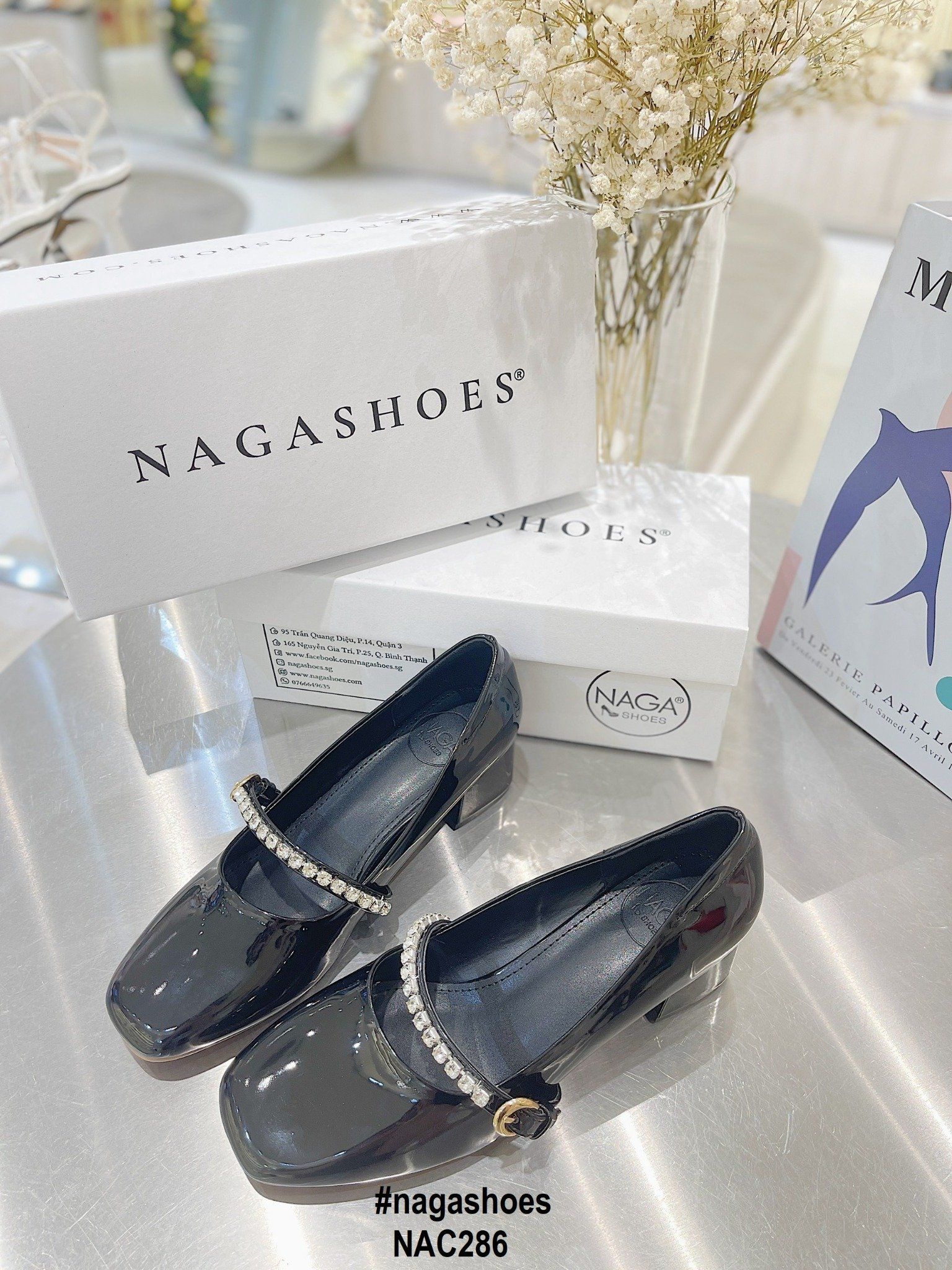  CAO GÓT NAGASHOES DA BÓNG PHỐI QUAI ĐÍNH ĐÁ 6P NAC286 