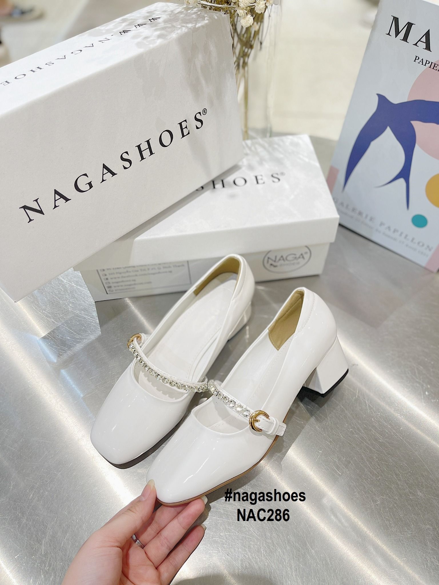  CAO GÓT NAGASHOES DA BÓNG PHỐI QUAI ĐÍNH ĐÁ 6P NAC286 