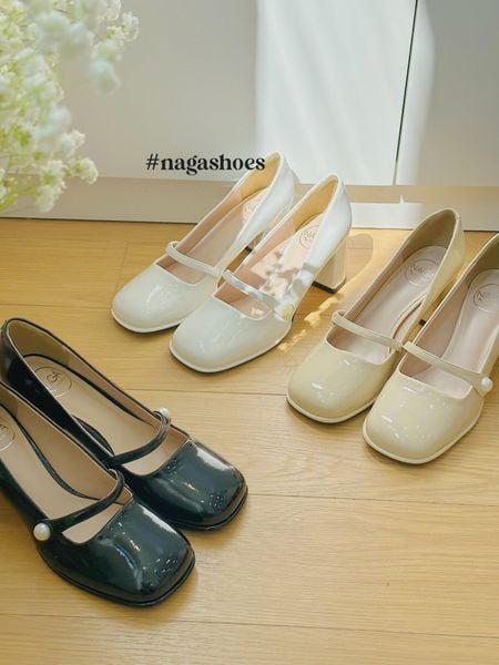  CAO GÓT MARY JANE  NAGASHOES  DA BÓNG PHỐI NGỌC  6P NAC289 