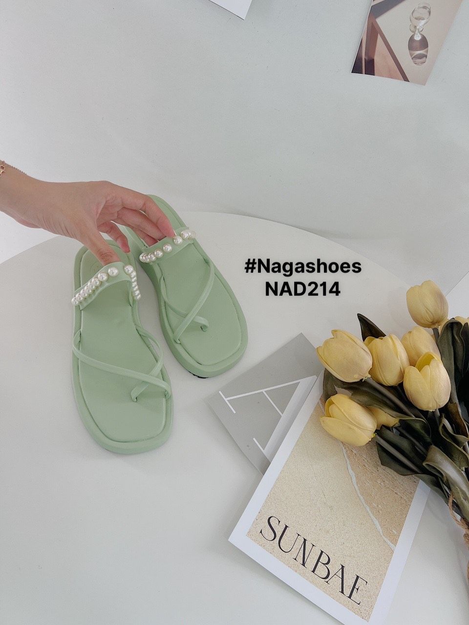  DÉP NAGASHOES XỎ NGÓN QUAI NGANG ĐÍNH NGỌC  4P  NAD214 