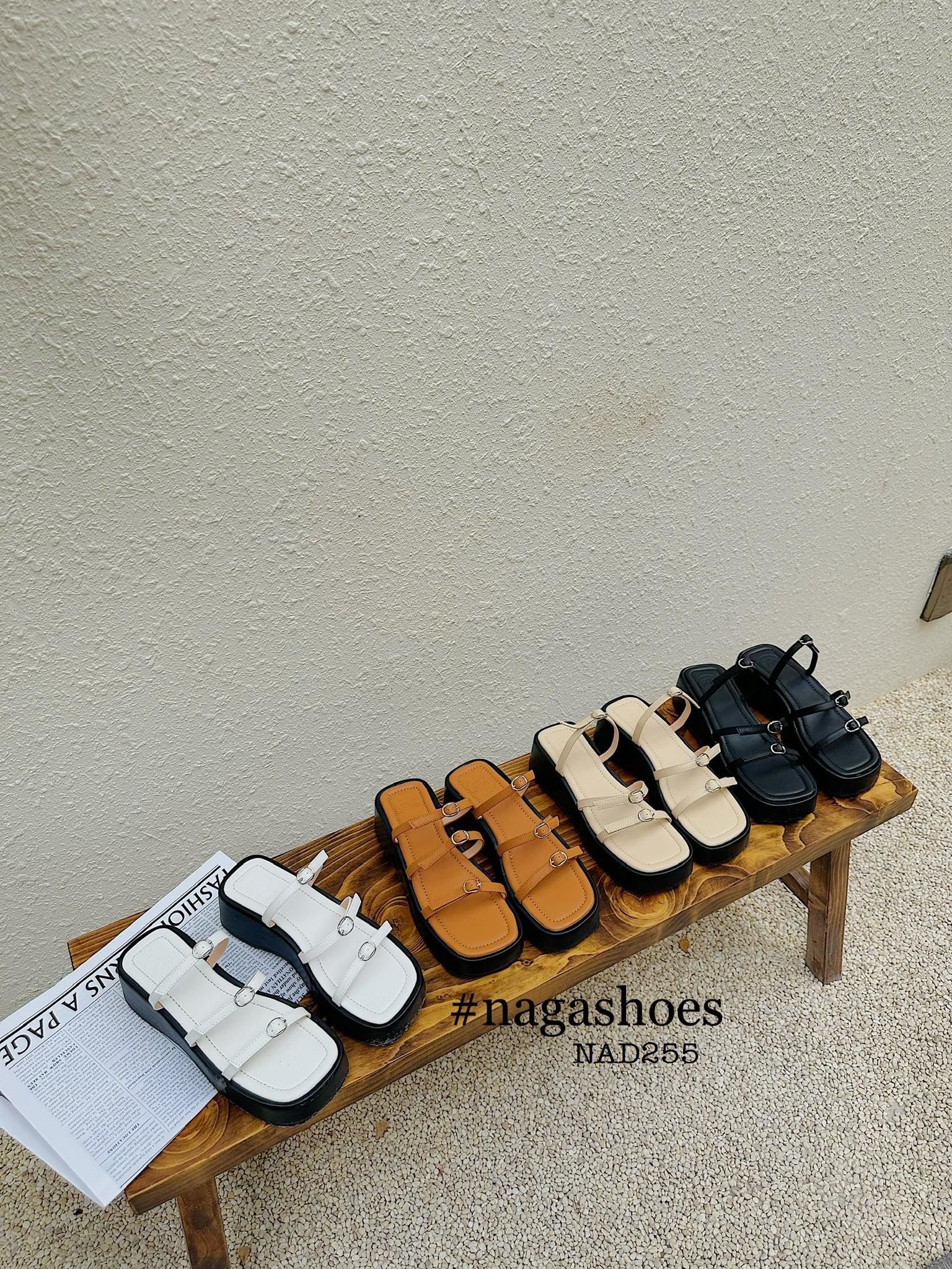  DÉP NAGASHOES ĐẾ BÁNH MÌ 3 QUAI NGANG PHỐI KHÓA 6P NAD255 