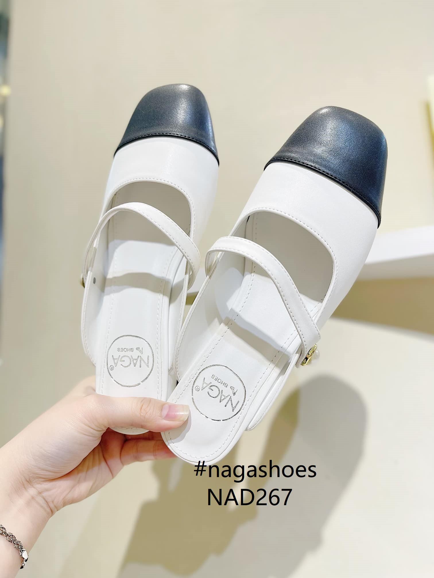  DÉP NAGASHOES SỤC MŨI VUÔNG ĐÍNH NGỌC 2P NAD267 