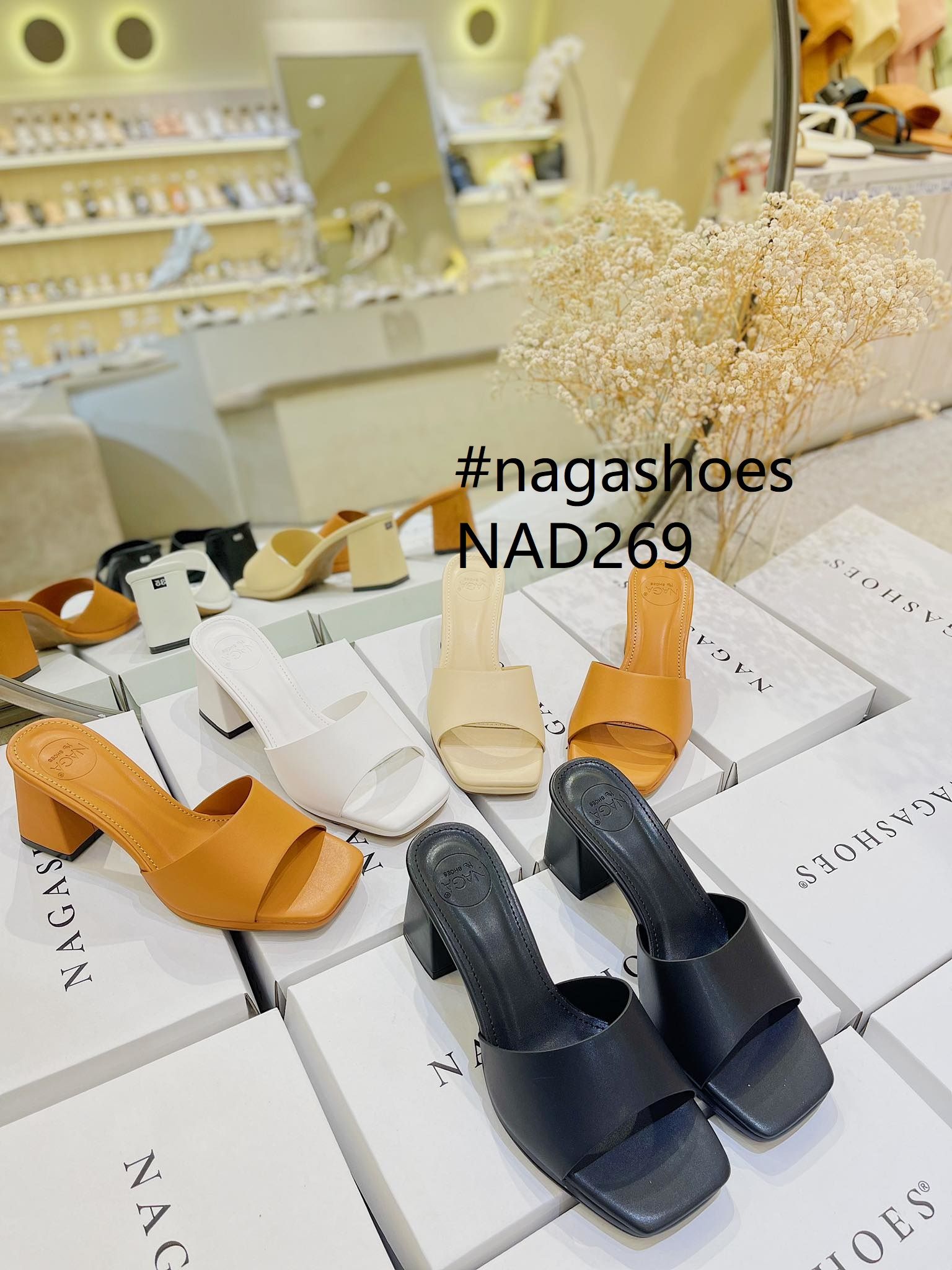  DÉP NAGASHOES MŨI VUÔNG QUAI NGANG BASIC 7P  NAD269 