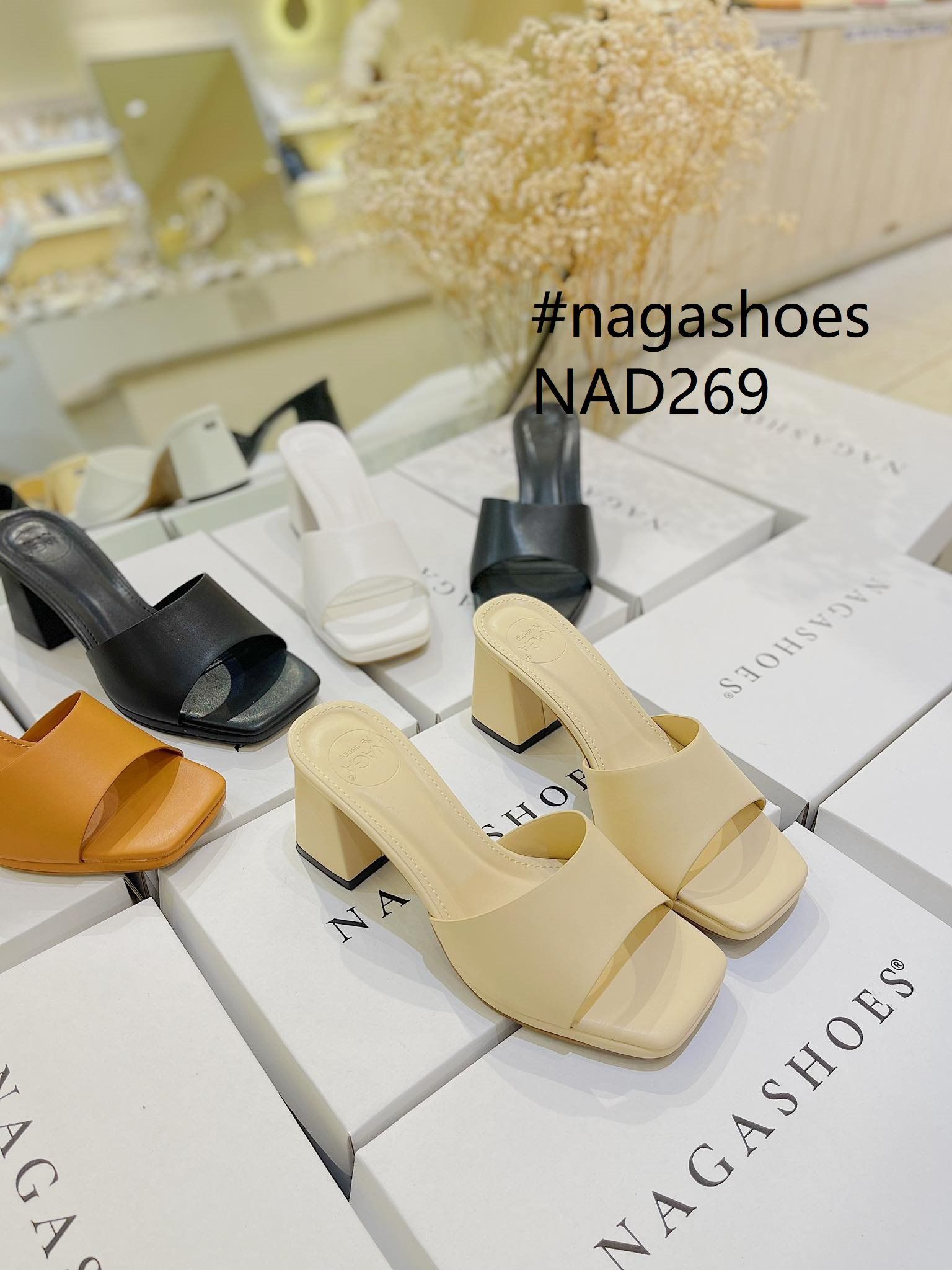  DÉP NAGASHOES MŨI VUÔNG QUAI NGANG BASIC 7P  NAD269 