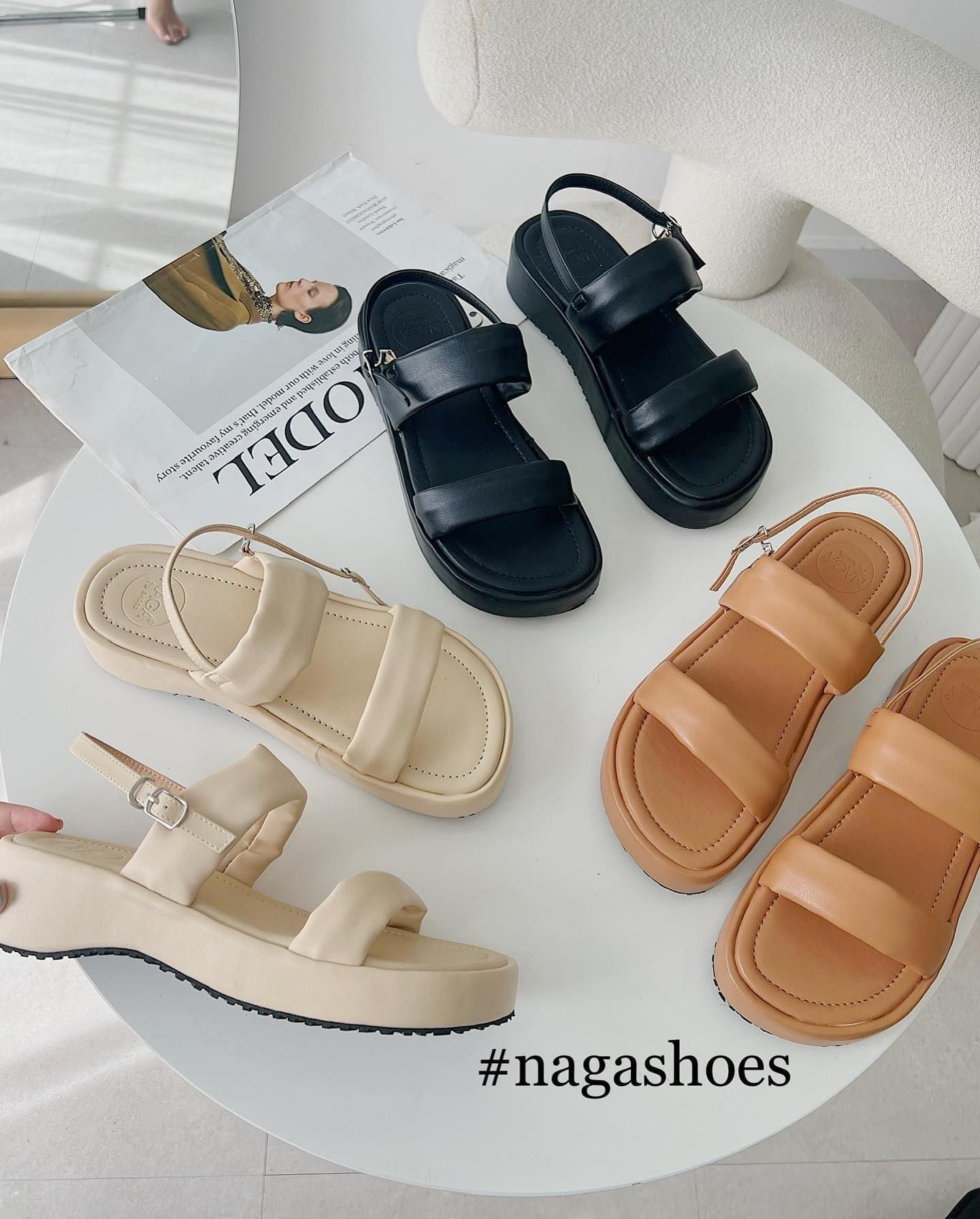  SANDAL NAGASHOES 2 QUAI NGANG ĐẾ BÁNH MÌ  4P NAS211 