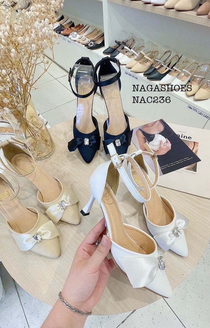  CAO GÓT NAGASHOES MŨI NHỌN PHỐI NƠ ĐÍNH ĐÁ 7P NAC236 