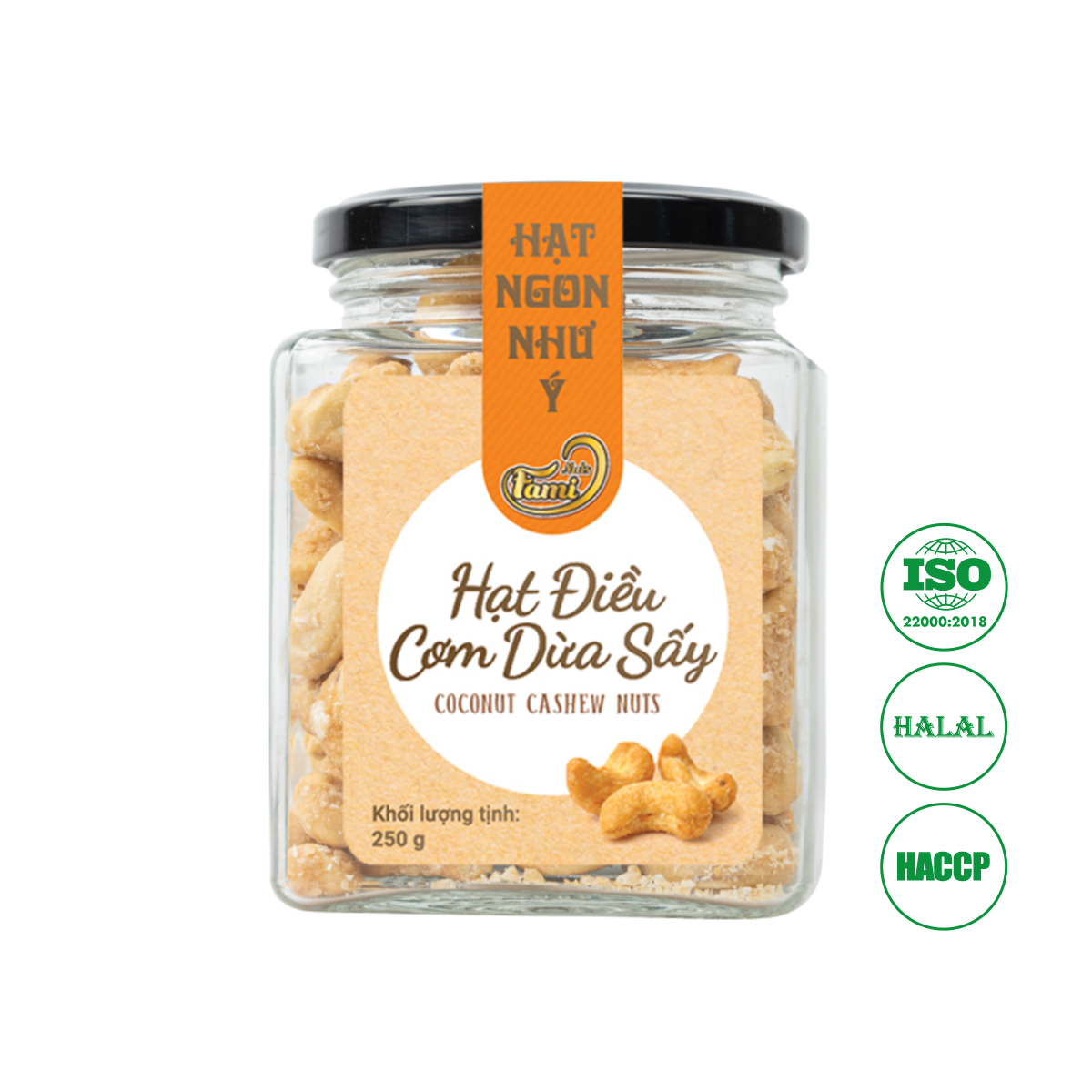 Hạt Điều Cơm Dừa Sấy Faminuts Hũ Thủy Tinh 250g