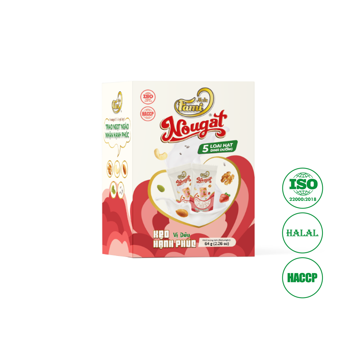 Kẹo Hạnh Phúc (Nougat) Faminuts Hộp Giấy 64g