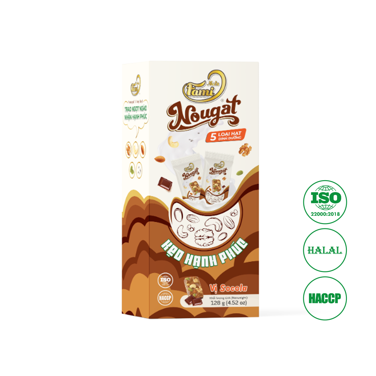 Kẹo Hạnh Phúc (Nougat) Faminuts Hộp Giấy 128g
