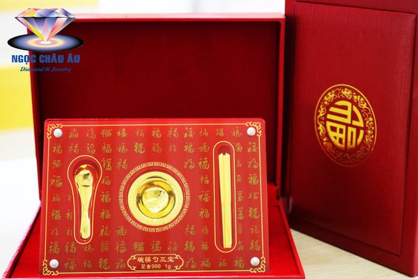  Hộp Phong Thủy Chén Đũa Muỗn Mạ Vàng 24k 