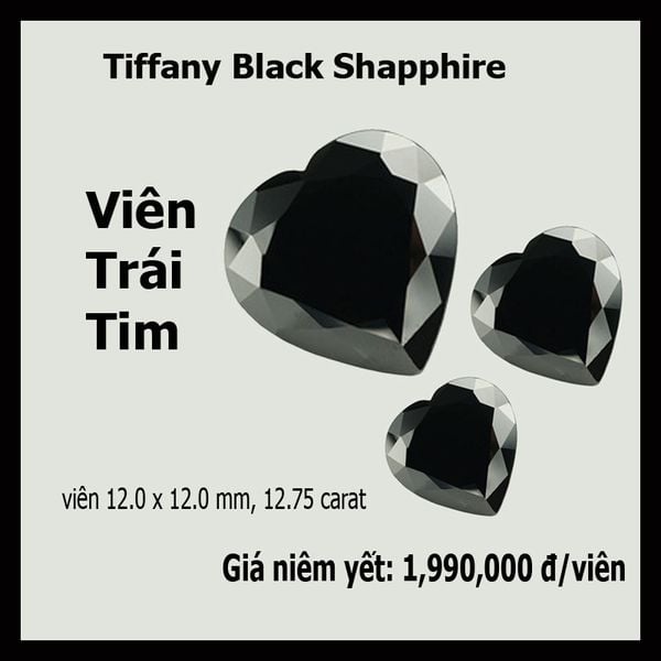 Viên Black Shapphire - Hình trái tim 12x12mm