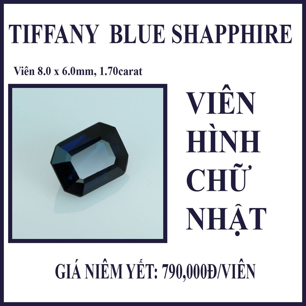  Blue shapphire nhân tạo - viên hình chữ nhật 8x6mm 