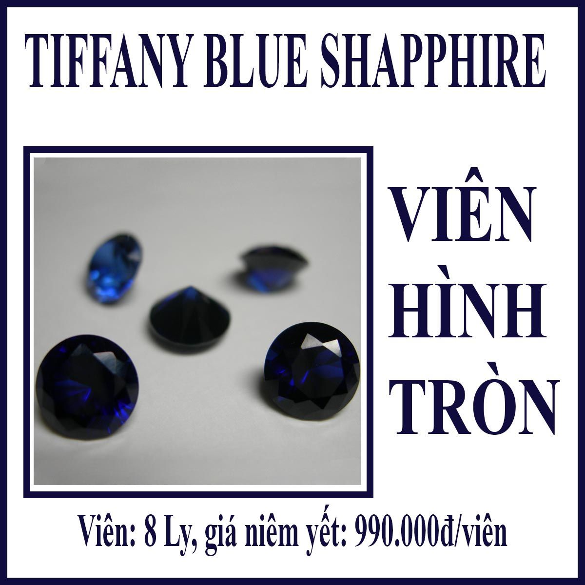  Blue shapphire nhân tạo - viên hình tròn 8ly 