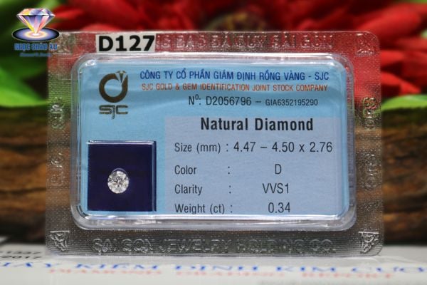  D127-Kim Cương Thiên Nhiên 4.47-4.50x2.76mm; 0.34ct; D/VVS1) (GIA6352195290 - SJC D2056796) 