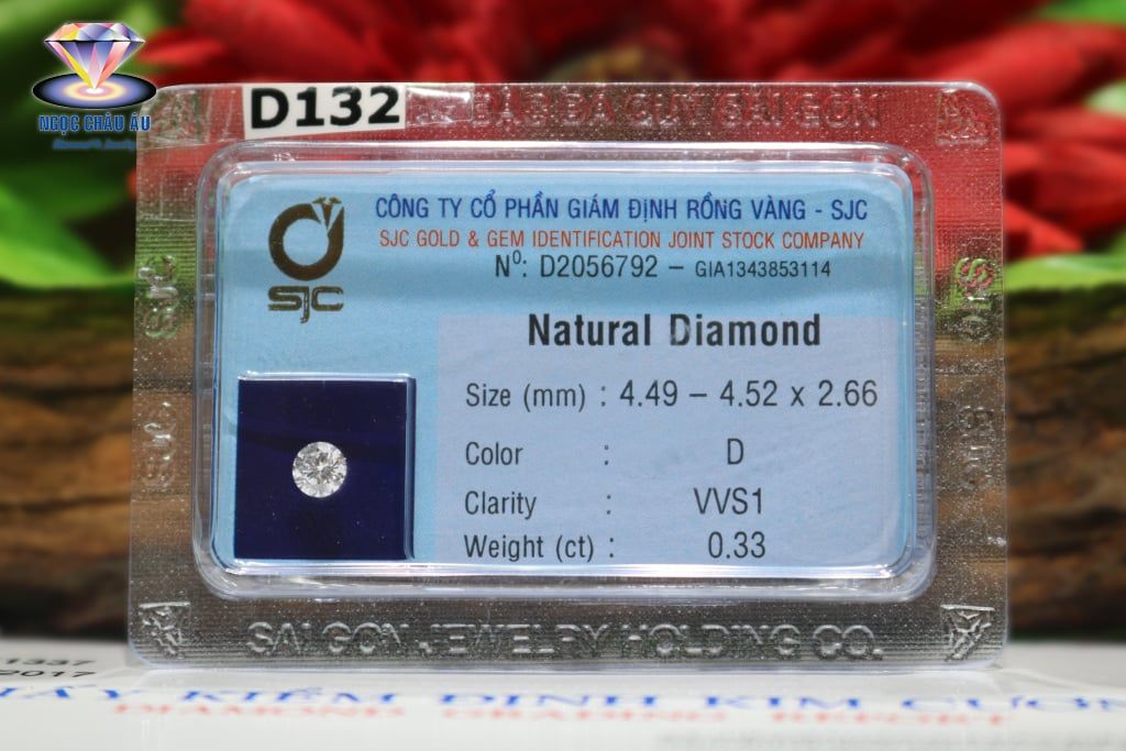  D132-Kim Cương Thiên Nhiên 4.49-4.52x2.66mm; 0.33ct; D/VVS1) (GIA1343853114 - SJC D2056792) 