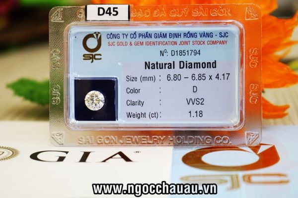  D45-Kim Cương Thiên Nhiên 6.80-6.85x4.17mm; 1.18ct; D/VVS2 (GIA 6265758955 - SJC D1851794) 