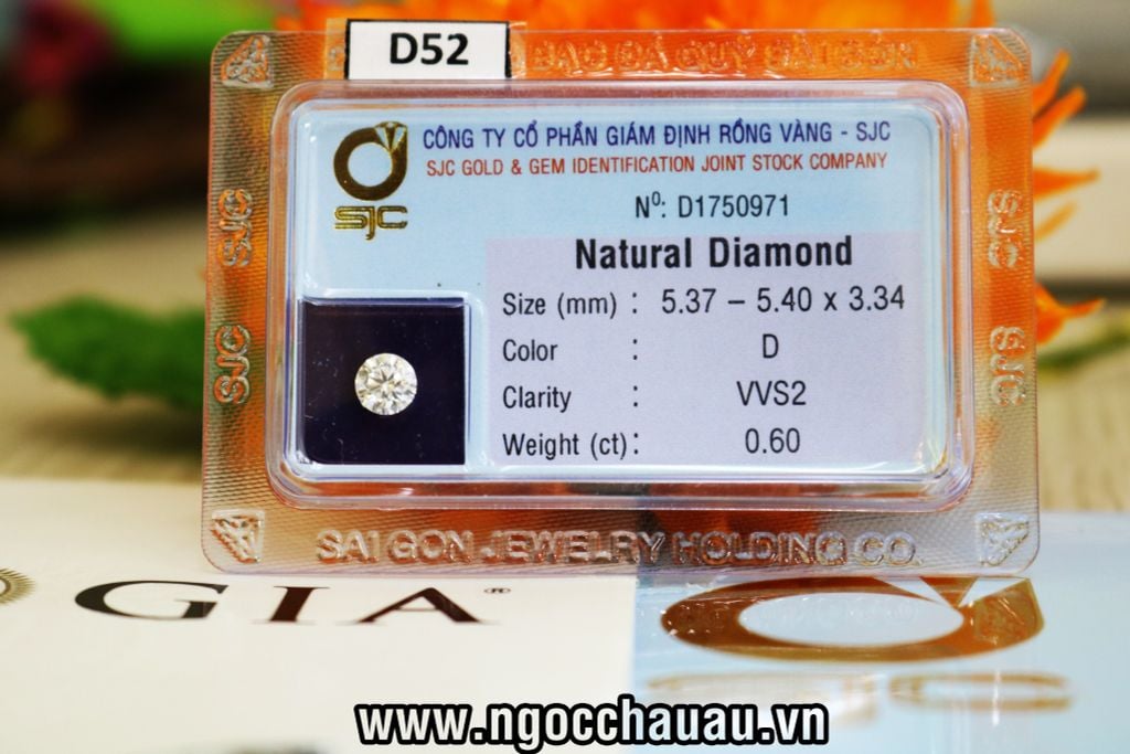  D52-Kim Cương Thiên Nhiên 5.40-5.37x3.34mm; 0.60ct; D/VVS2 (GIA 5213390332 - SJC D01750971) 