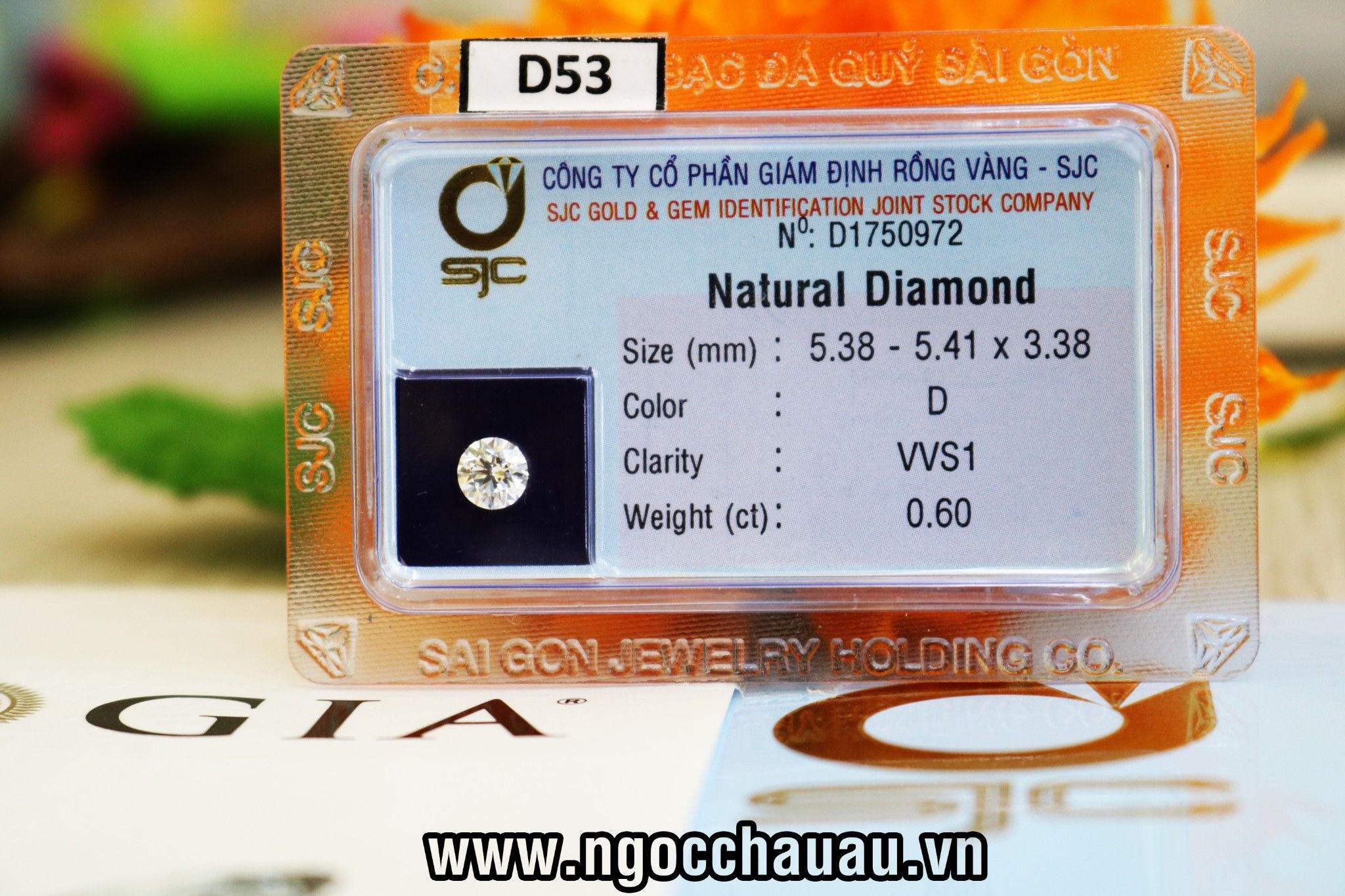  D53-Kim Cương Thiên Nhiên 5.41-5.38x3.38mm; 0.6ct; D/VVS1 (GIA 6245314700 - SJC D2056530) 